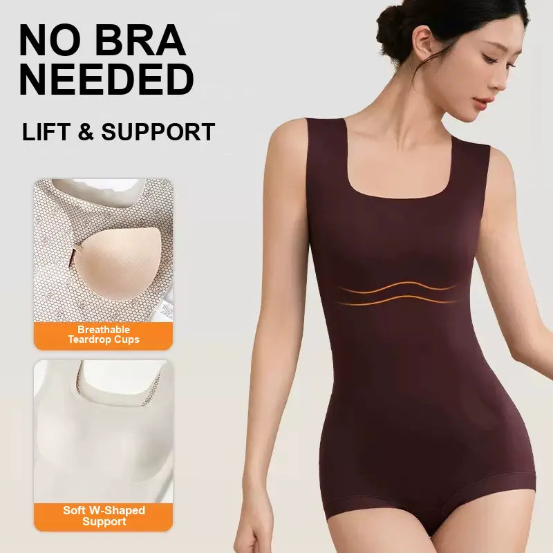 Women'S Tummy Control Boyshort Shapewear Bodysuit with Built-In Bra, Wide Straps, Butt-Lifting Design and Easy Bathroom Access